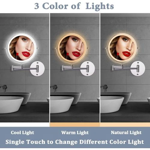 Zoom sur Miroir Maquillage Mural Rechargeable 2000 mAh, Lumière Tactile
