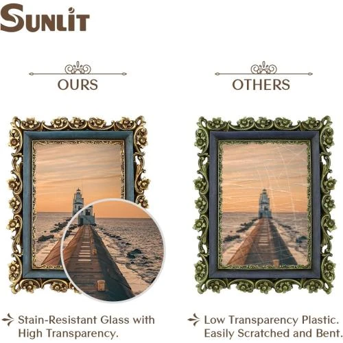 Zoom sur Cadre photo vintage indigo Sunlit, décoration murale