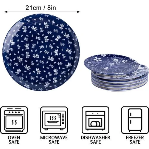 Détail de Assiettes en porcelaine bleu, lot de 6, grandes, polyvalentes