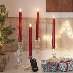 Chandelles TruGlow Lights4fun, Vrai Cire Coulant Rouge, LED Blanc Chaud