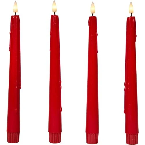Zoom sur Chandelles TruGlow Lights4fun, Vrai Cire Coulant Rouge, LED Blanc Chaud