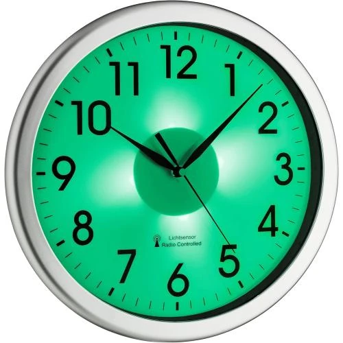 Zoom sur Horloge murale radio TFA Dostmann Corona argent, rétroéclairage