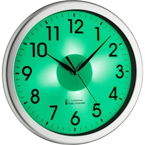 Détail de Horloge murale radio TFA Dostmann Corona argent, rétroéclairage