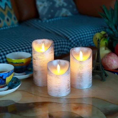 Zoom sur Bougies LED Cire Véritable Argent, Télécommande, Minuterie