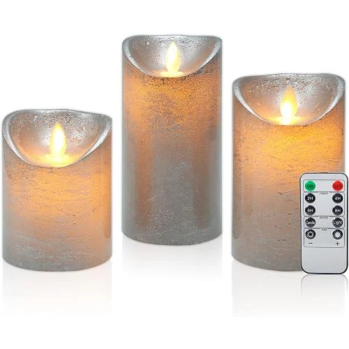 Bougies LED Cire Véritable Argent, Télécommande, Minuterie - Vue principale