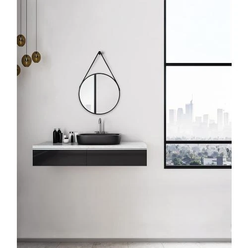 Détail de Miroir Rond Noir Mat, Design Élégant, Talos