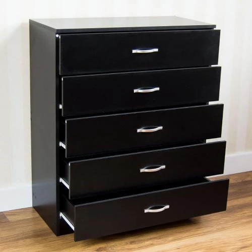 Zoom sur Vida Designs Commode 5 Tiroirs Noir Rangement Bois
