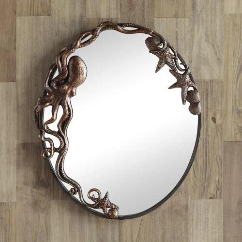 Détail de Miroir Mural Ovale Fonte Pieuvre, Décoration Unique