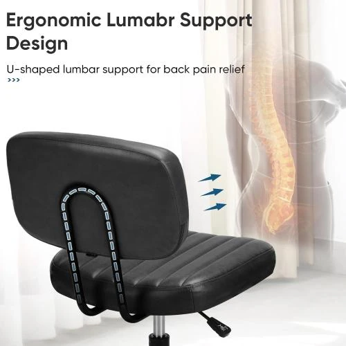 Zoom sur Chaise bureau ergonomique noir, soutien lombaire, roulettes 360