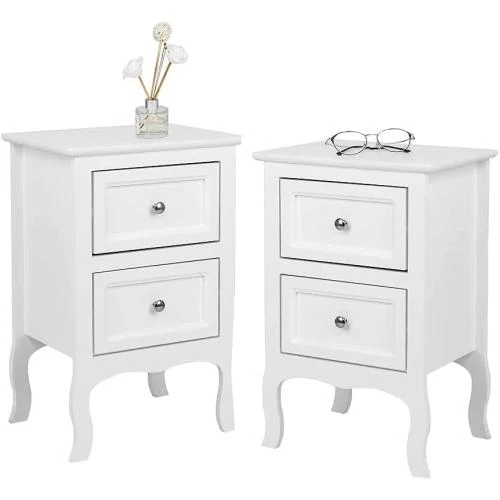 Table de Chevet Blanc GLARRY, Lot de 2, 2 Tiroirs - Vue principale