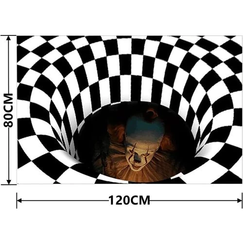Détail de Tapis Illusion 3D Noir Blanc, Motif Piège à Clown, Gamer