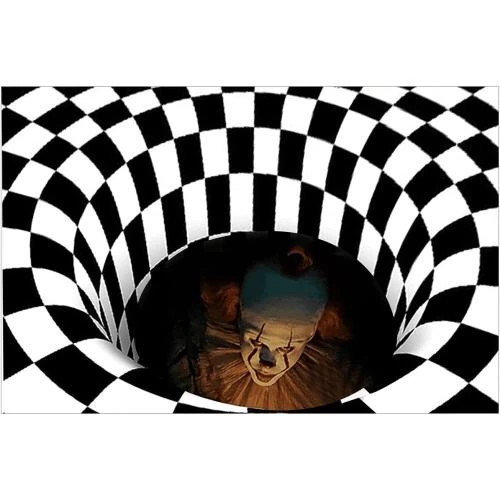 Tapis Illusion 3D Noir Blanc, Motif Piège à Clown, Gamer - Vue principale