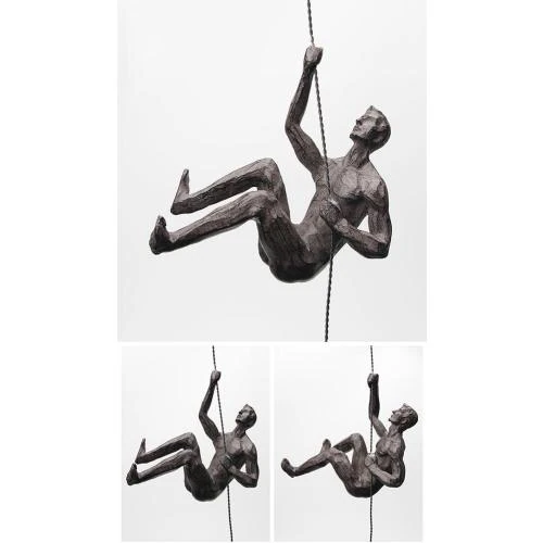 Zoom sur Sculpture murale homme rétro nordique résine, déco cuivre noir