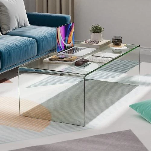 Détail de Table Basse Verre Trempé, Design Moderne, Meuble Transparent