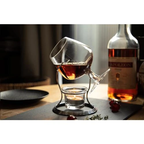 Zoom sur Verre Cognac, Brandy, Support Métal, 3 pièces