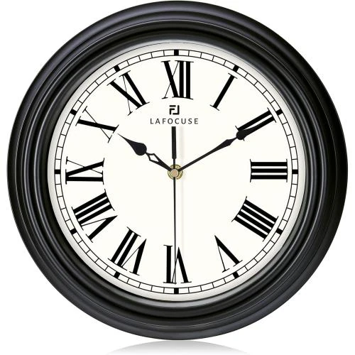 Horloge Murale Lafocuse Noir Silencieuse Chiffres Romains Retro - Vue principale