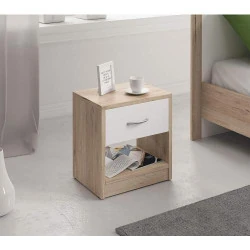 Table de Nuit Chevet Rocha Scandinave Bois Blanc, Tiroir