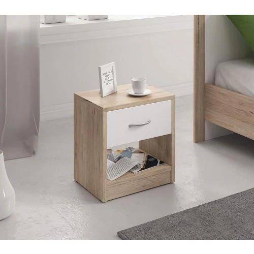 Table de Nuit Chevet Rocha Scandinave Bois Blanc, Tiroir - Vue principale