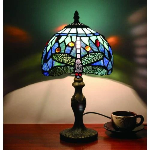 Détail de Tokira Lampe Table Tiffany Libellule Bleu Vitrail