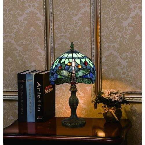 Zoom sur Tokira Lampe Table Tiffany Libellule Bleu Vitrail