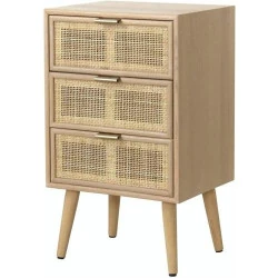 Commode 3 Tiroirs Cannage Rotin Naturel, Design Élégant