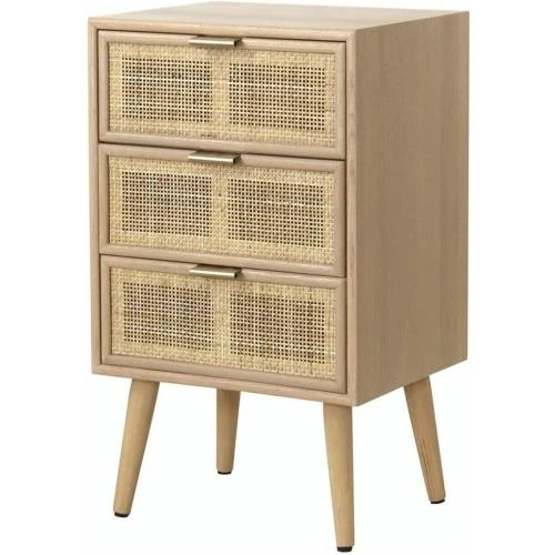 Commode 3 Tiroirs Cannage Rotin Naturel, Design Élégant - Vue principale