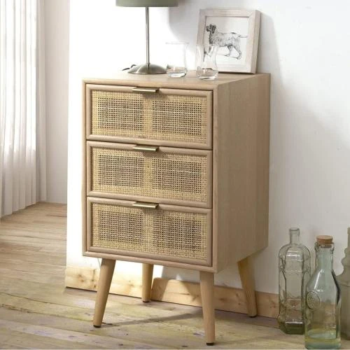 Détail de Commode 3 Tiroirs Cannage Rotin Naturel, Design Élégant