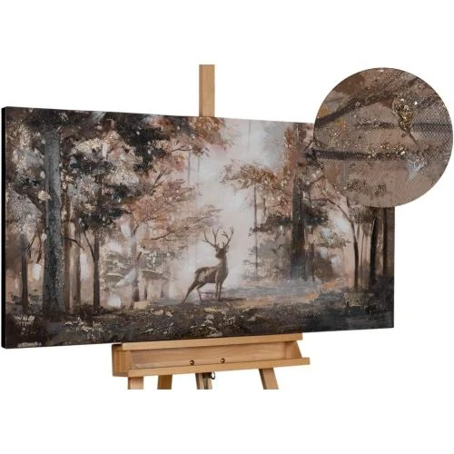 Tableau moderne peint à la main, cerf marron, déco murale - Vue principale