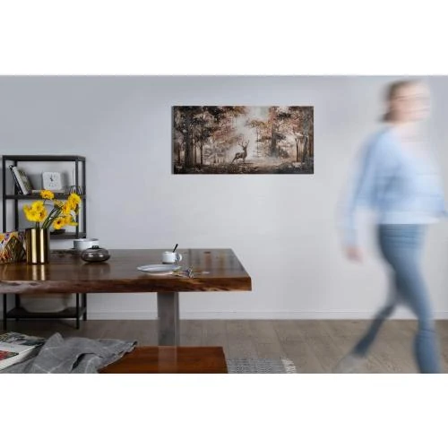 Zoom sur Tableau moderne peint à la main, cerf marron, déco murale