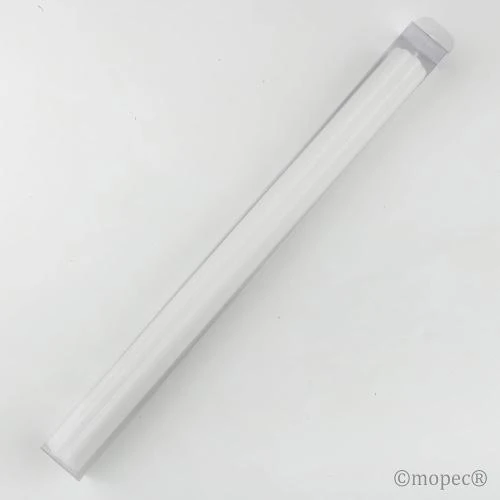 Zoom sur Cierge Blanc Strié Mopec H480.01, Boîte Transparente