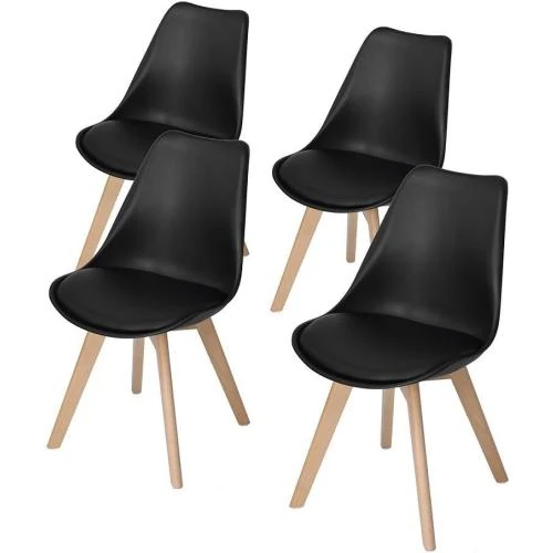Chaises Scandinaves Noir, Lot de 4, Pieds Bois Hêtre Massif - Vue principale