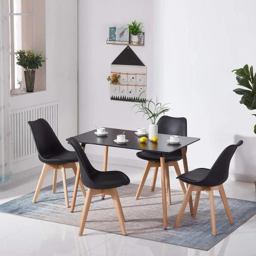 Détail de Chaises Scandinaves Noir, Lot de 4, Pieds Bois Hêtre Massif