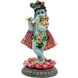 Sculpture tridimensionnelle Krishna, poupée idole colorée, lotus