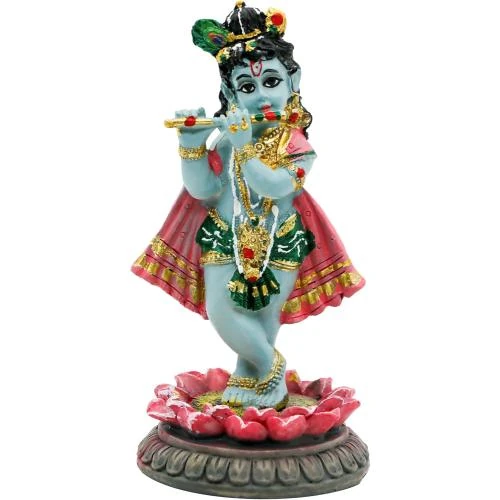 Sculpture tridimensionnelle Krishna, poupée idole colorée, lotus - Vue principale