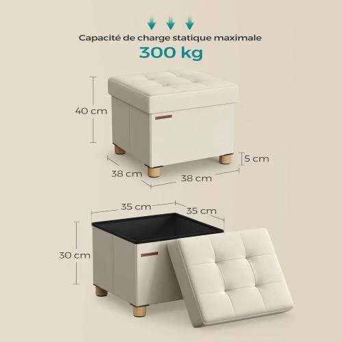 Détail de Tabouret Pliable SONGMICS avec Espace de Rangement et Repose-Pieds