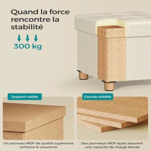 Zoom sur Tabouret Pliable SONGMICS avec Espace de Rangement et Repose-Pieds