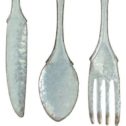 Zoom sur Décoration murale métal galvanisé Zeckos, fourchette, cuillère, couteau