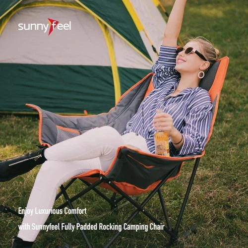 Zoom sur Chaise Camping Bascule Luxe Rembourrée SUNNYFEEL Orange