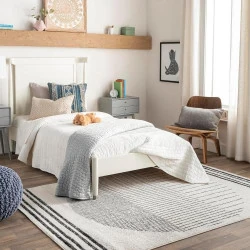Tapis géométrique scandinave noir, blanc, gris, design bohème