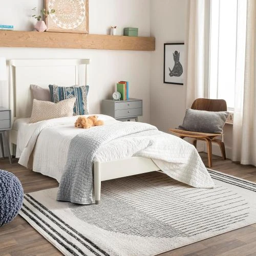 Tapis géométrique scandinave noir, blanc, gris, design bohème - Vue principale