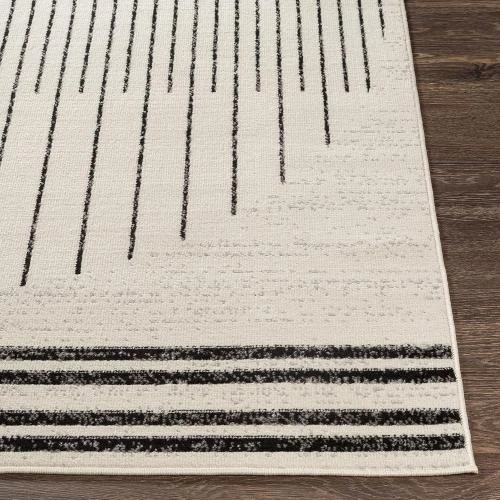 Détail de Tapis géométrique scandinave noir, blanc, gris, design bohème