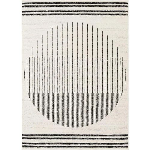 Zoom sur Tapis géométrique scandinave noir, blanc, gris, design bohème