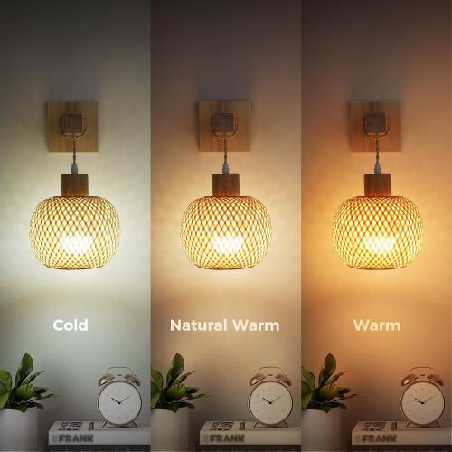 Présentation de Zoom sur Liyabber Applique Murale Vintage, Bois, Métal, Rotin