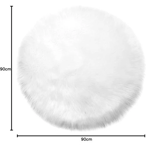 Zoom sur Tapis Fausse Fourrure Blanc Rond Moelleux Chambre Salon