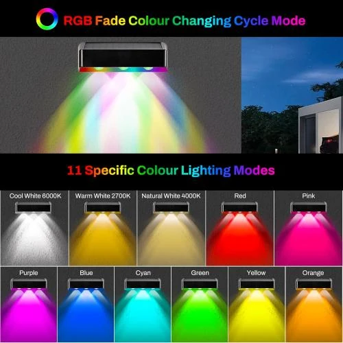 Détail de Appliques Murales Solaires Extérieures, LED Étanches, 8 Couleurs