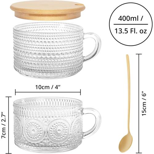 Présentation de Tasses en Verre Vintage Winter Shore, Lot de 4, Couvercles en situation