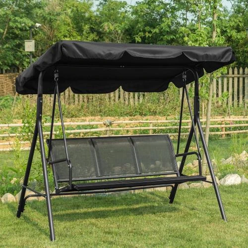 Détail de MCombo Balancelle Jardin 3 Places Noir, Confort Optimal