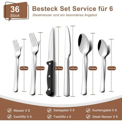 Détail de Set de couverts 36 pièces, acier inoxydable, élégant