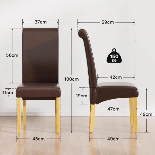 Zoom sur Chaises salle à manger cuir marron contemporain, 2 pièces