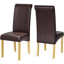 Chaises salle à manger cuir marron contemporain, 2 pièces